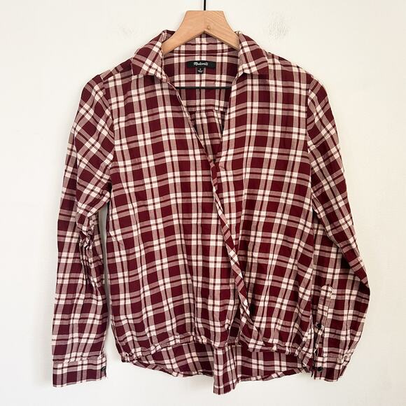 Madewell Arion Plaid Long Sleeve Top Red Size S - Picture 2 of 10